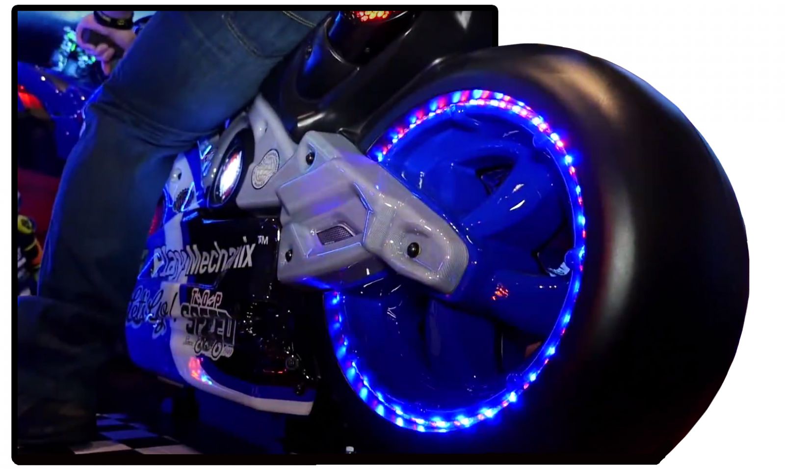 MotoGP arcade machine detail of the rear wheel